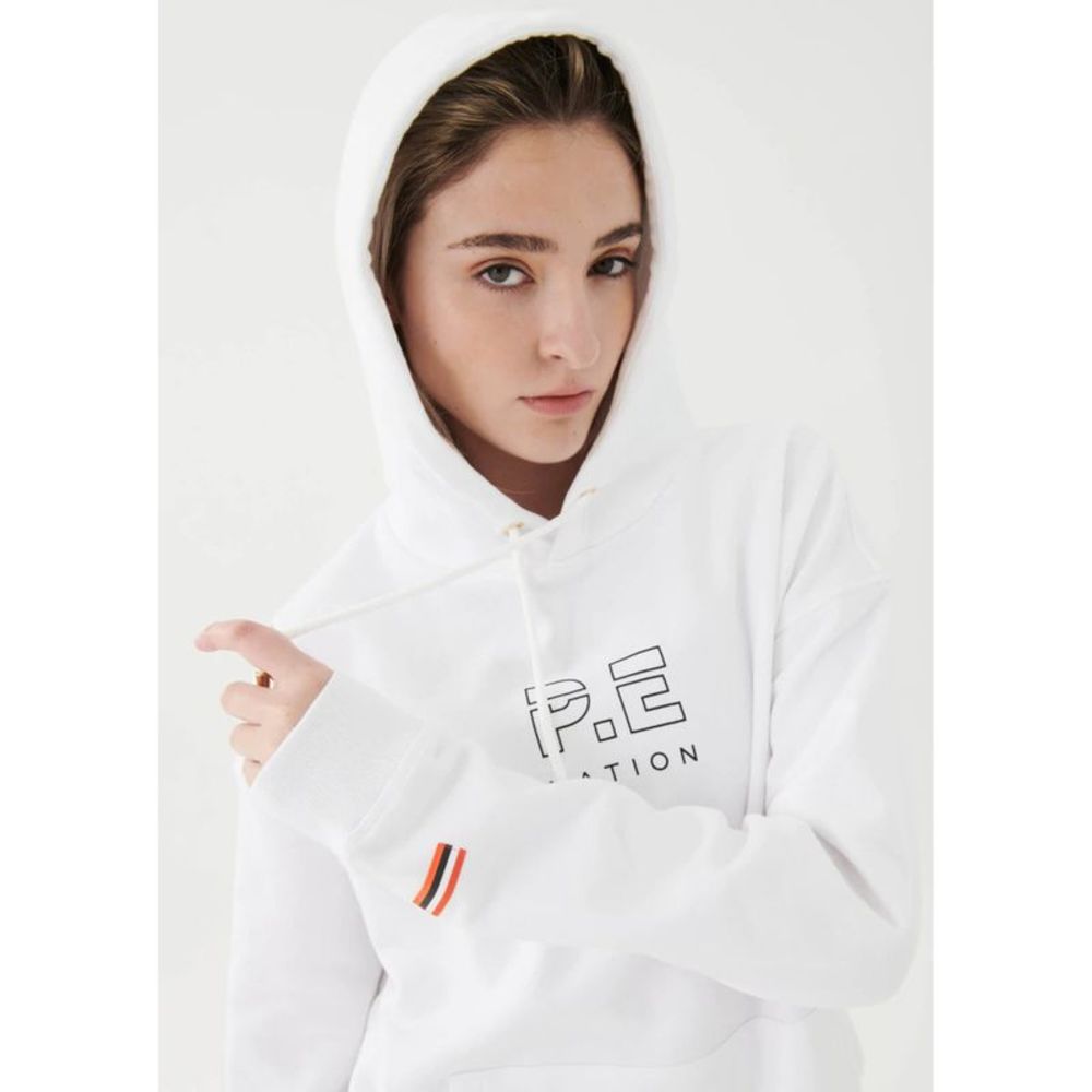 P. E NATION Womens White Fleece Pocketed Drawstring Hoodie Logo Sweatshirt XL